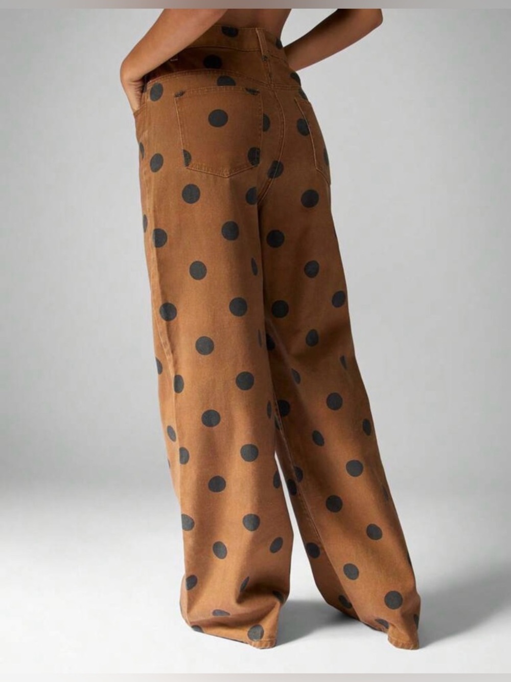 High-Rise Wide-Leg Polka Dot Jeans in Brown - Picture 3 of 8